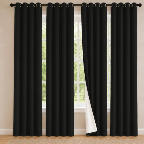 Miniatura 69 de 2 paneles de cortinas 100% opacas, cortinas ligeras con aislamiento térmico con ojales para dormitorio, sala de estar, tratamiento de ventana