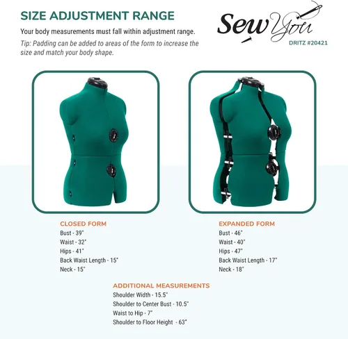 Miniatura 7 de Dritz Soporte ajustable de triple cápsula, forma de vestido de figura completa, gris plateado y forma de vestido ajustable para coser, mediano