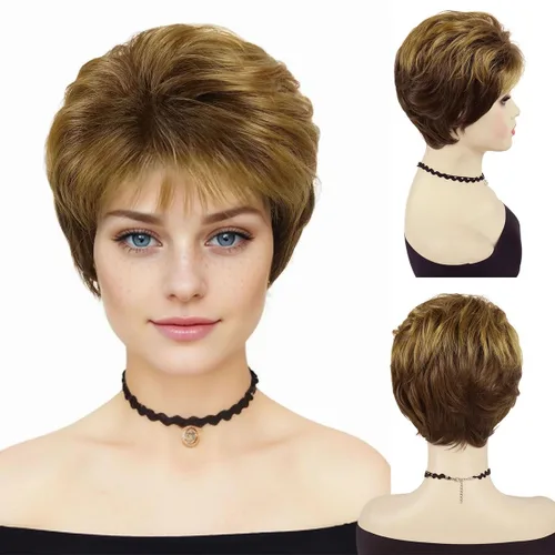 Miniatura 14 de GNIMEGIL Pelucas cortas rizadas grises para mujeres, pelo sintético suave, pelucas de reemplazo para abuela, pelucas completas para uso diario