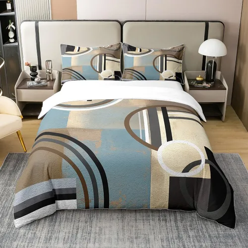 Miniatura 24 de Erosebridal Juego de ropa de cama de 100 % algodón a cuadros para niños y niñas, funda de edredón a cuadros, funda de edredón moderna geométrica