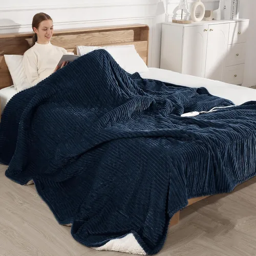 Miniatura 23 de Manta térmica eléctrica de 50 x 60 pulgadas, franela a rayas y sherpa más gruesa, 5 ajustes de calor y apagado automático de 4 horas