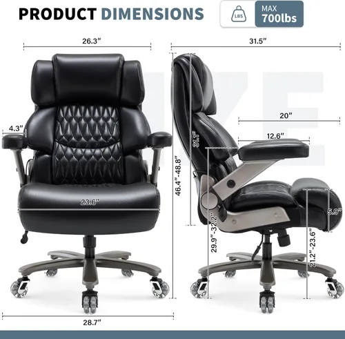 Miniatura 2 de Silla de oficina grande y alta, 700 libras, silla ejecutiva de escritorio grande con respaldo alto y brazos abatibles 3D, soporte lumbar ajustable