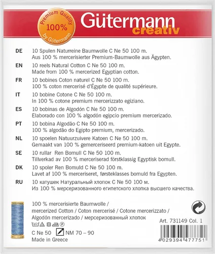 Miniatura 3 de Gütermann 731149-1 Juego de hilos de algodón natural 100 m x 10 carretes, multicolor, surtido