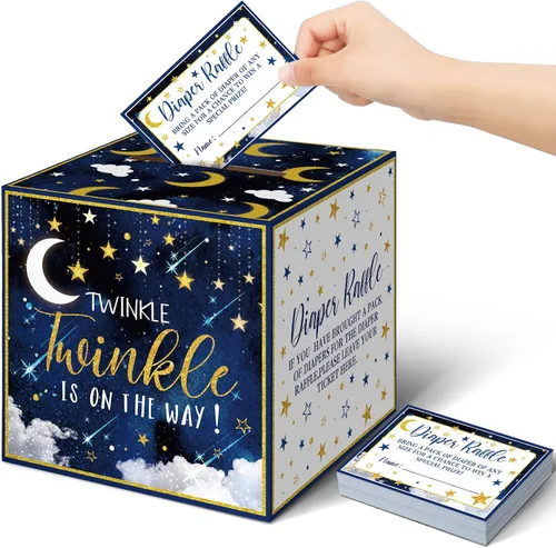 Miniatura 30 de Teling 51 boletos para rifas de pañales con caja de tarjetas, decoración de baby shower, caja de soporte para baby shower, para fiesta de rifas