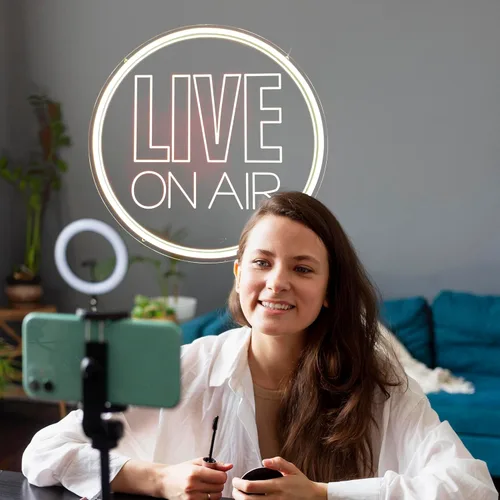 Miniatura 6 de NOXTROND Señal de Luz LED En Vivo En El Aire, Señal de Luz LED En El Aire Alimentada por USB, Señal de Neón En El Aire Atenuable Redonda para Blanco