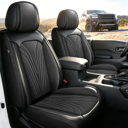 Miniatura 12 de DISUTOGO Fundas de asiento de coche para Nissan Frontier 2009-2024 2025 2026: juego completo de fundas de asiento de cuero, protector de cojín