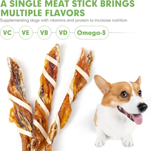 Miniatura 4 de MON2SUN Golosinas para Perros, Palitos Retorcidos de Cecina de Triple Sabor, Palitos Masticables de Pollo, Pato y Bacalao de 5-7 Pulgadas