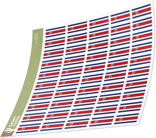 Desert Cactus Calcomanía de bandera de Costa Rica, hojas rectangulares de 1 pulgada, 50 piezas en total con logotipo para niños, álbum de recortes,