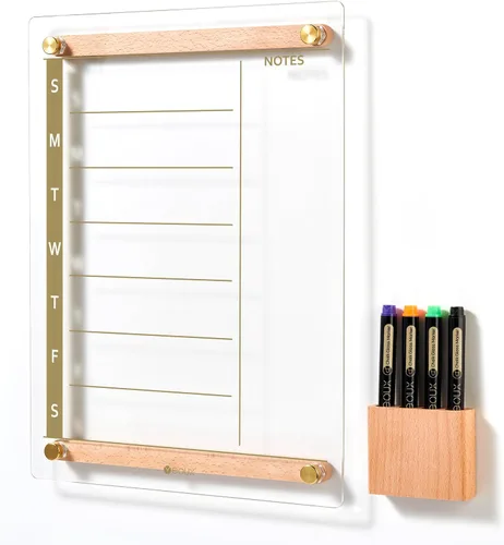 Miniatura 10 de Calendario semanal de borrado en seco dorado de cristal negro y pizarra blanca de menú para pared, planificación de comidas y lista de compras