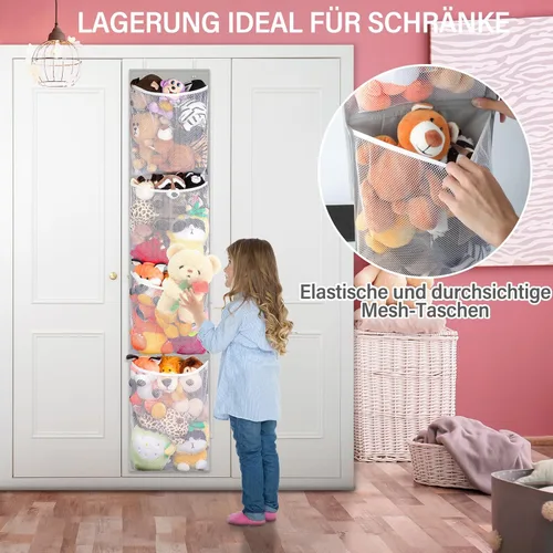 Miniatura 4 de Woodoulogy Almacenamiento de animales de peluche sobre la puerta, organizador de juguetes colgantes, muñeco de peluche y oso para bebé, idea