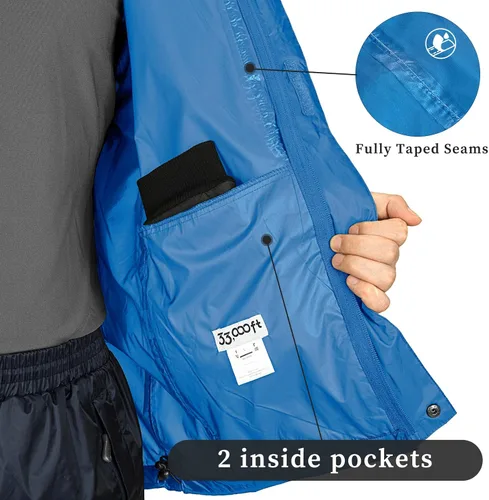 Miniatura 31 de 33,000ft - Chaqueta de lluvia impermeable y plegable para hombre, ligera, con capucha, cortavientos ideal para golf o ciclismo