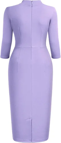 Miniatura 7 de Miusol - Vestido entallado de cóctel, plisado, estilo retro, cuello medio.