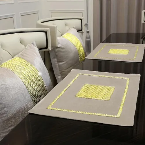 Miniatura 12 de Juego de 2 manteles individuales de Navidad, manteles individuales para mesa de comedor, lentejuelas doradas, diamantes de imitación, color negro