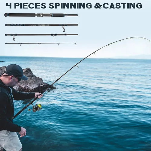 Miniatura 7 de THKFISH Caña de pescar de 4 piezas/5 piezas para agua salada de viaje, caña de pescar giratoria pesada portátil para surf de viaje, caña de pescar