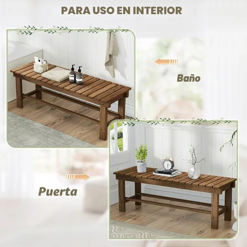 Miniatura 7 de Banco de Jardín al Aire Libre, Banco de Patio de Madera para 2 Personas, Banco Impermeable al Aire Libre Sin Respaldo, Bancos de Jardín Carbonized