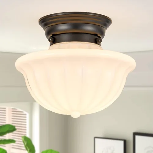 Miniatura 12 de youngrender Accesorios de Lámpara Colgante Estilo Escuela, Lámpara Colgante de Cristal Lechoso Dorado de Latón de 9", Iluminación Colgante de Techo