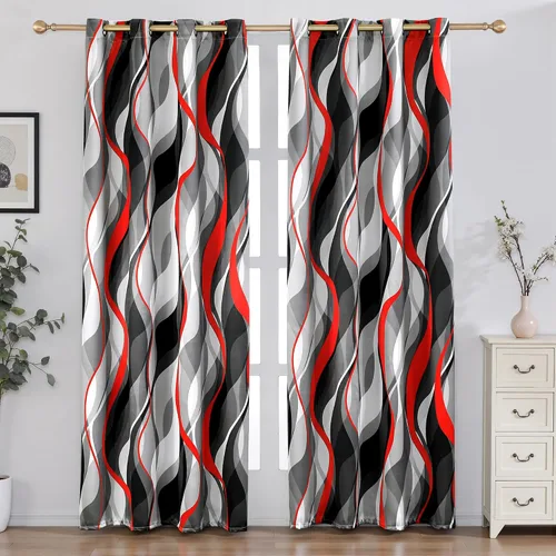 Miniatura 10 de weesire - Cortinas opacas azules y grises modernas con rayas decorativas, 100% bloqueo de luz, oscurecimiento con ojales, cortina azul para sala