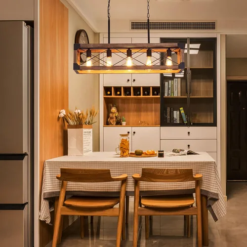 Miniatura 7 de Iluminación de isla de cocina, 33.5 pulgadas, 5 luces, lámpara lineal de granja para comedor, mesa de billar, lámpara colgante, acabado de grano
