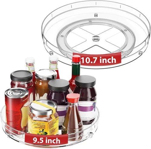 Miniatura 10 de Optish Paquete de 2 organizadores Lazy Susan de 9.5 pulgadas, tocadiscos Lazy Susan para gabinete, organización de especias para gabinete
