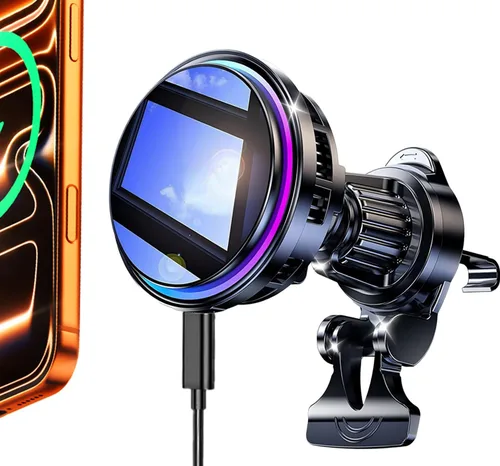 Miniatura 10 de Para Qi2 Cargador de Montaje de Coche MagSafe de 15W con Luz RGB, Soporte Magnético Inalámbrico de Enfriamiento por Hielo para Teléfono, Carga