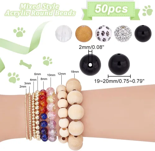 Miniatura 3 de PH PandaHall 50 cuentas acrílicas de 0.78 pulgadas (0.787 in) con cuentas de chicle, cuentas focales grandes y sueltas para bolígrafos, bodas
