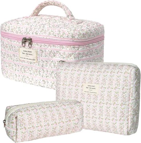 Miniatura 44 de Gosect Bolsa de maquillaje grande, bonita bolsa de cosméticos para mujeres y niñas, bolsa de aseo estética de coqueta floral, bolsa organizadora