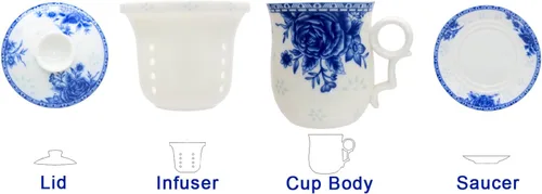 Miniatura 2 de Taza de té de porcelana con tapa de infusor y juegos de platillos – Taza de café de cerámica china Jingdezhen Taza de té de hoja suelta Sistema