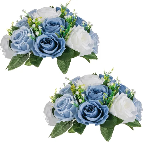 Miniatura 77 de NUPTIO Centros de mesa de flores blancas para mesas: 6 piezas de arreglo de bolas de flores artificiales para fiesta de boda, rosa floral falsa
