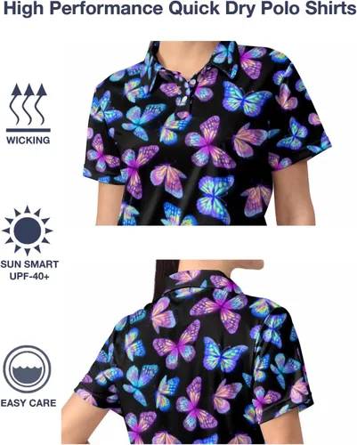 Miniatura 4 de QINGXUN Polo de manga corta con estampado gráfico para mujer, polo de golf que absorbe la humedad