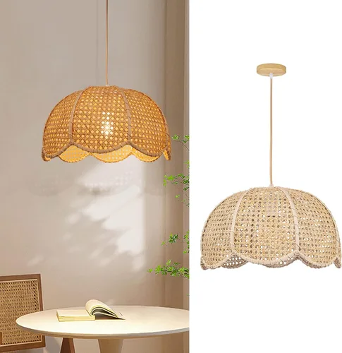 Miniatura 10 de Arturesthome Lámpara Colgante de Ratán Tejido de 1 Luz, Candelabro de Techo en Forma de Flor Tejido a Mano, Pantalla de Lámpara Colgante Hecha a