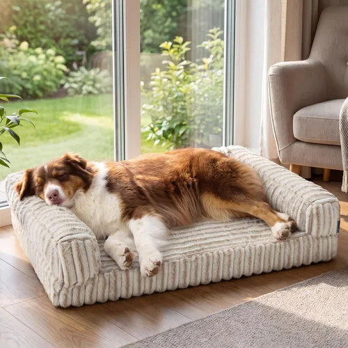 Miniatura 32 de Bedsure - Cama ortopédica para perros medianos, camas impermeables de espuma viscoelástica medianas con lados, sofá de espuma de nido de abeja