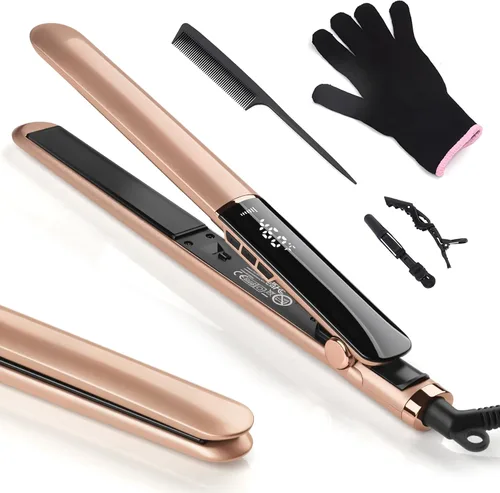 UNOBEY Plancha de pelo con placas flotantes de cerámica para cabello sedoso, liso y suave, pantalla digital de doble voltaje 150°C–230°C, plancha y