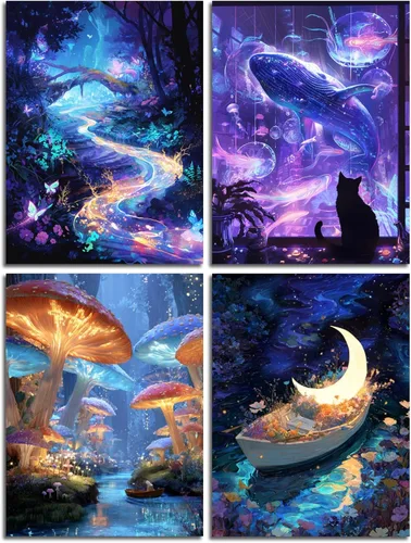Miniatura 16 de Muzagroo Art Paquete de 4 Kits de Pinturas de Diamantes para Adultos Arte de Diamantes 5D DIY con Diamantes Redondos de Perforación Completa