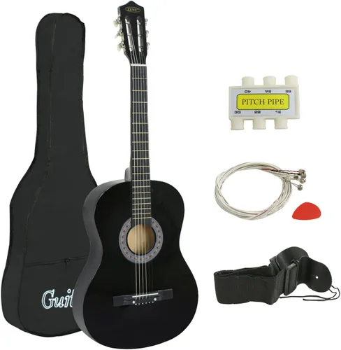 JupiterForce - Guitarra acústica para principiantes de 38 pulgadas, kit de inicio de 6 cuerdas con bolsa, cuerdas, correa, afinador y púa, color