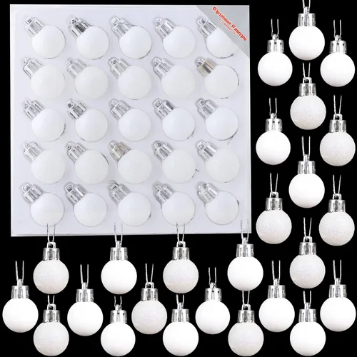 Miniatura 27 de Christmas Concepts® Juego de 25 mini bolas para árbol de Navidad - 25 mm - Adornos colgantes decorados con acabado brillante, mate y purpurina
