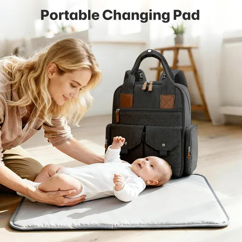 Miniatura 4 de JSTPRO Mochila para pañales – Bolsa de pañales grande con cambiador portátil como regalo de baby shower, bolsa de viaje unisex ligera e impermeable