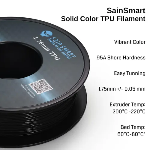Miniatura 2 de Bobina de filamentos para impresoras 3D SainSmart, 0.06 pulgadas, flexible, TPU, 1,7 libras, Negro, 1