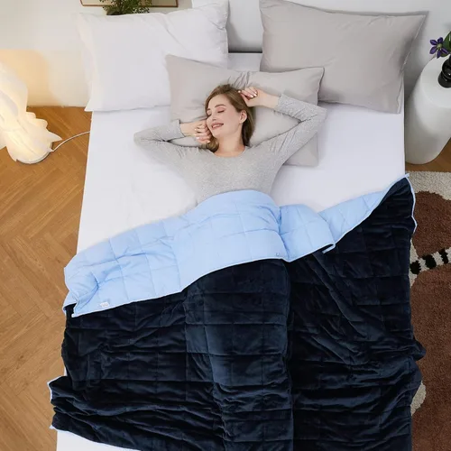 Miniatura 6 de Satwip Manta con Peso Azul de 12 Libras, Manta de Cama con Peso de Franela Suave y Cálida con Lijado Suave y Transpirable, 48 x 72 pulgadas, Azul
