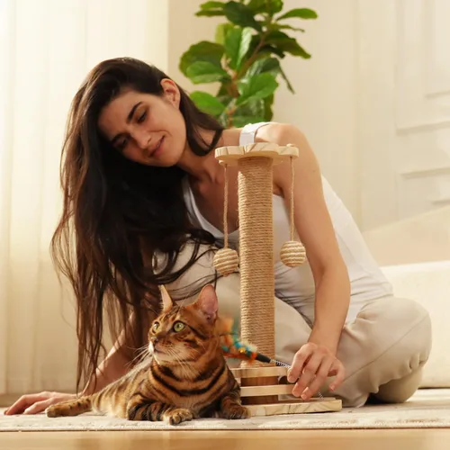 Miniatura 5 de Poste rascador para gatos para gatitos, juguete rascador de madera 4 en 1, poste rascador de 17.7 pulgadas de alto con 2 bolas de pista para gatos