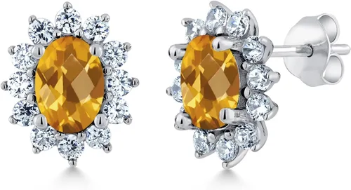 Miniatura 218 de Gem Stone King Aretes ovalados de plata de ley 925 de 0.276 x 0.197 in con piedra natal de la princesa Diana, estilo halo real para mujeres