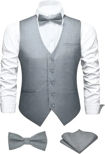 FAIMO Suit Vest for Men Formal, Business Tuxedo Vest Bow Tie Pocket Square Set, Mens Dress Vest for Wedding(XS-4XL)