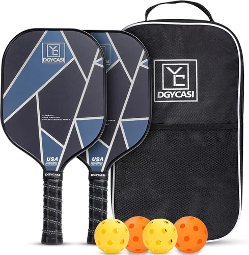 YC DGYCASI Pickleball Paddles Set of 2, USAPA Approved Carbon Fiber Pickleball Set, Lightweight Pickle Ball Rackets 2 Pack, 2 Outdoor Pickleball, 2