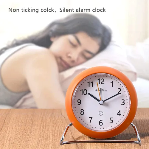 Miniatura 5 de Reloj despertador redondo de 4 pulgadas sin tictac, funciona con pilas, función emisora de luz, reloj despertador súper silencioso, diseño simple