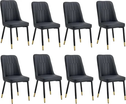 Miniatura 14 de Juego de 4 sillas de comedor modernas, juego de sillas de cocina de piel sintética, asiento tapizado acolchado grueso, sillas laterales negras sin