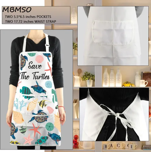 Miniatura 3 de MBMSO Delantal de cocina de tortuga, delantal de tortuga marina para mujer, regalo para amantes de las tortugas marinas, delantal de regalos