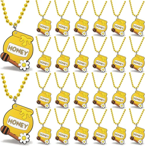CiciBear Paquete de 24 collares de miel para fiestas con cuentas de Mardi Gras para abejorro de abejorro, abeja, baby shower, baby shower,