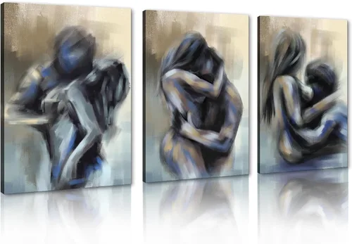 Miniatura 65 de Novatique 3 piezas de arte de pared sexy en blanco y negro para parejas desnudas, decoración de pared abstracta de amor para mujeres y hombres, arte