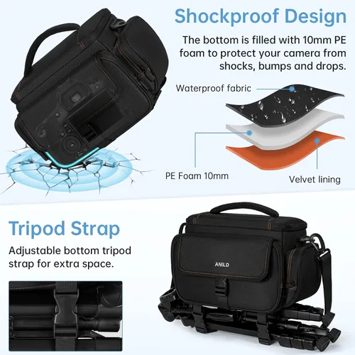 Miniatura 4 de ANILD DSLR - Bolsa cruzada para cámara fotográfica, resistente al agua, bolsa de mensajero para cámara fotográfica de viaje con soporte