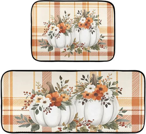 Miniatura 18 de Juego de 2 alfombras y tapetes de cocina retro con diseño de camión rojo con diseño de árbol de corazón, diseño de búfalo rojo, antifatiga