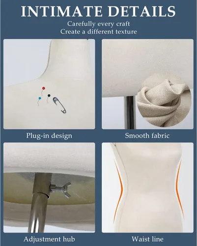 Miniatura 5 de Cuerpo de maniquí para mujer, forma de maniquí, torso de maniquí con soporte para exhibición de 60 a 67 pulgadas, altura ajustable para coser base